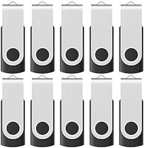 10-Pack Enfain 16GB USB 2.0 Flash Memory Stick Swivel Thumb Drives for Universal Data Storage at Home & The Office (Black)