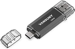 Vansuny 128GB Type C Flash Drive 2 in 1 OTG USB 3.0 + USB C Memory Stick with Keychain Dual Thumb Photo Stick Jump Drive for Android Smartphone, Computers, MacBook, Tablets, PC