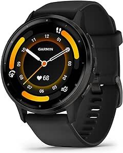 Garmin Venu 3 Slate Stainless Steel Bezel 1.4-Inch AMOLED Touchscreen Display Smart Watch with 45mm Black Case and Silicone Band