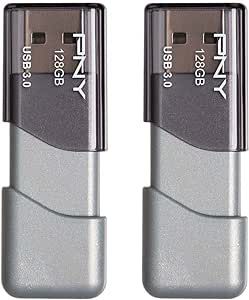 PNY 128GB Turbo Attache 3 USB 3.0 Flash Drive, 2-Pack, Silver