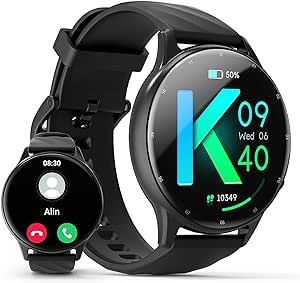 Kumi Smart Watch for Men Women, 1.39" Smartwatch for Android & iOS, Answer/Make Call, Voice Assistant, IP68 Waterproof Fitness Activity Tracker, 100+ Sport Modes, Heart Rate and Sleep Monitor, Black