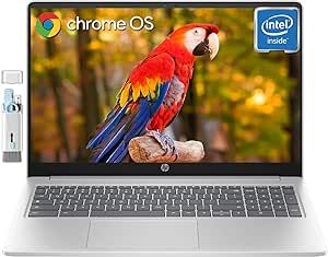 hp Chromebook Laptop for Student & Business, 15.6" HD Display, 8GB RAM, 192GB Storage (64GB eMMC+128GB MSD Card), Quad-Core Intel Pentium N200, Long Battery Life, WiFi, UHD Graphics, Chrome OS