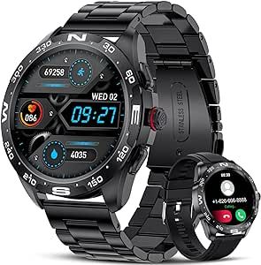 LIGE Smart Watches for Android iOS, Bluetooth Calls/Text Remind/Voice Speaker, Fitness Tracker with Heart Rate Sleep Monitor, 1.32'' HD Full Touch Screen, IP67 Waterproof Black Smartwatch for Men