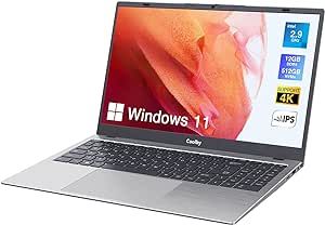 Coolby Laptop Computer, 15.6 inch Windows 11 Laptop with 1920x1080 IPS Display, 12GB RAM/512 GB NVMe SSD, Intel N5095 Quad Core Notebook PC, Support 2.4G/5G Hz WiFi, BT, Type-c PD 3.0 Charging