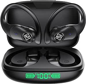 Wireless Earbuds Bluetooth Headphones Wireless Charging Case LED Display 40H Playtime Built in Mic Over Ear buds Waterproof Earphones with Earhooks Deep Bass Sound Headset for Sport Running Workout TV
