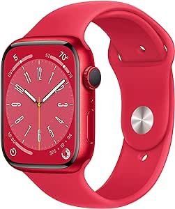Apple Watch Series 8 [GPS 45mm] Smart Watch w/ (Product) RED Aluminum Case with (Product) RED Sport Band - M/L. Fitness Tracker, Blood Oxygen & ECG Apps, Always-On Retina Display, Water Resistant