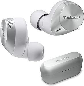 Technics HiFi True Wireless Multipoint Bluetooth Earbuds with Noise Cancelling, 3 Device Multipoint Connectivity, Wireless Charging, Impressive Call Quality, LDAC Compatible - EAH-AZ60M2-S (Silver)