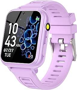 Kids Smart Watch Girls Gifts for Age 5-12, 24 Puzzle Games HD Touch Screen Watches with Video Camera Music Player Pedometer Flashlight 12/24 hr Birthday Gift 6 7 8 Year Old Girl