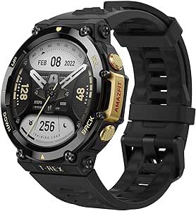 Amazfit T-Rex 2 Smart Watch for Men, Dual-Band & 6 Satellite Positioning, 24-Day Battery Life, Ultra-Low Temperature Operation, Rugged Outdoor GPS Military Smartwatch, Real-time Navigation-Black Gold