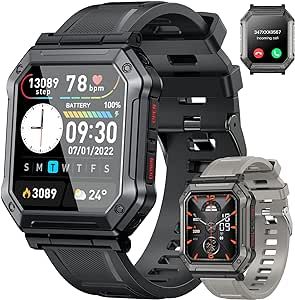 Smart Watch for Men Fitness Tracker: (Make/Answer Call) Bluetooth Tactical Military Smartwatch for Android Phones iPhone Outdoor Waterproof Digital Sport Run Watches Heart Rate Monitor Step Counter