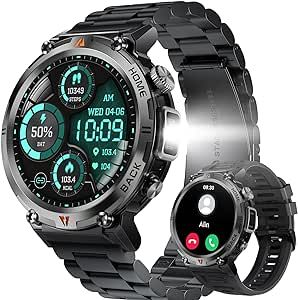 Military Smart Watch for Men with LED Flashlight, 1.45" HD Rugged Tactical Smartwatch (Call Receive/Dial), Outdoor Sports Fitness Tracker Watch with Heart Rate Sleep Monitor for iPhone Android Phone