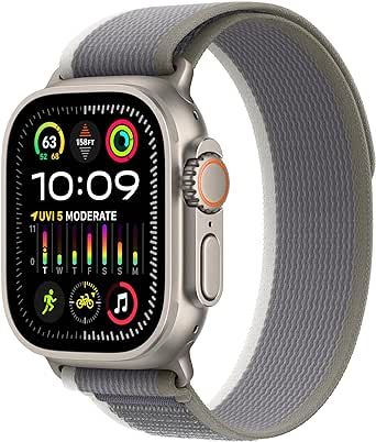 Apple Watch Ultra 2 [GPS + Cellular 49mm] Smartwatch with Rugged Titanium Case & Green/Grey Trail Loop M/L. Fitness Tracker, Precision GPS, Action Button, Extra-Long Battery Life, Carbon Neutral